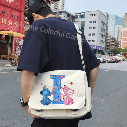 Disney Stitch Canvas Postman Bag for Men Women Anime High-capacity Shoulder Bag Students Portable Fashion Crossbody Pouch Gifts