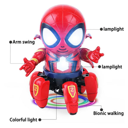 Spider-Man Dancing Robot Toy 6 Legs Electric Remote Control Marvel Superhero Action Figure LED Light Up For Kids Gift