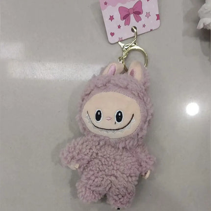 15CM Cute Labubu Plush Doll Keychain Toys Kawaii Macaroon Labubu Vinyl Face peluche Dolls Pendant Keychain Christmas  Kid Gift