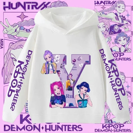 2026 New Letter A-Z Girls' Sportswear Kpop Demon Hunters Boys' Casual Shirt Children's Hooded Shirt Autumn/Winter Long-sleeved
