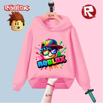 Kids' Hoodie with Roblox Colorful Character Print, Fashion Casual Sweatshirt for Boys Girls, Trendy Streetwear Pullover