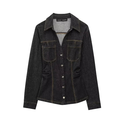 Casual Chic Women Cowboy Suit Slim fit Breasted Shirt Jackets Long Pants Fashion 2025 Spring Denim Suits
