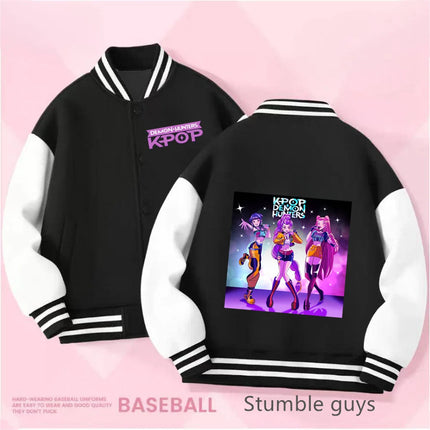 Spring/Autumn New Boys Girls Jacket KPop Demon Hunters Huntrix Baseball Uniform For 4-14 Years Children Sports Outerwear