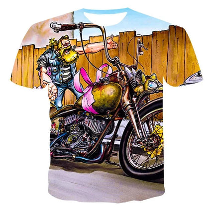 New Heavy Duty Motorcycle Harley Printed T-shirt 3D Men's and Women's Fashion Outdoor Sports T-shirt Summer Casual Cool Personal