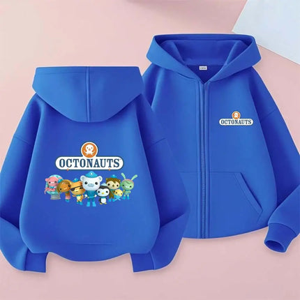 Octonauts Kids Hot Cartoon Print Autumn Spring Casual Zipper Hooded Sweatshirts 2-13 Years Boys Girls Outfits Top Clothing