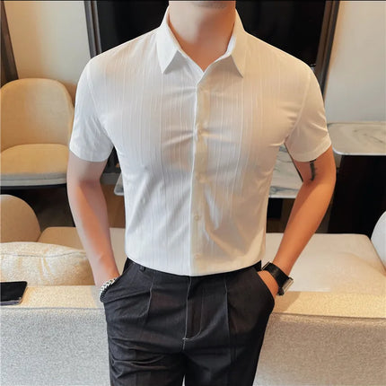Plus Size 4XL-M Luxury Summer Fashion Striped Shirts Men's Short Sleeved Slim Fit Casual Business Shirt 2024 New Club Outfits