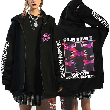 Hot Kpop Demon Hunters Saja Boys Zipper Hoodies Men Women Fall/Winter Fashion Zip Hoodies Casual Personality Hooded Sweatshirt
