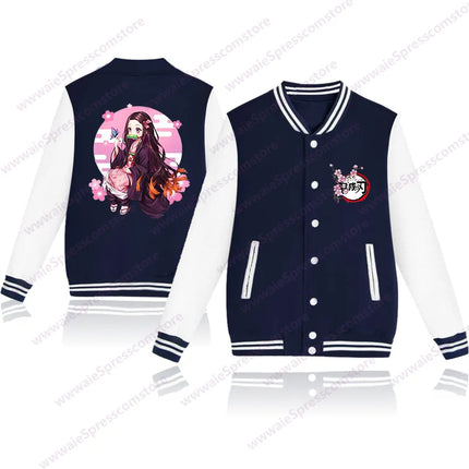 Women's Cute Anime Kamado Nezuko Harajuku Sweatshirt Fashion New Kamado Nezuko Baseball Jersey Jacket Top
