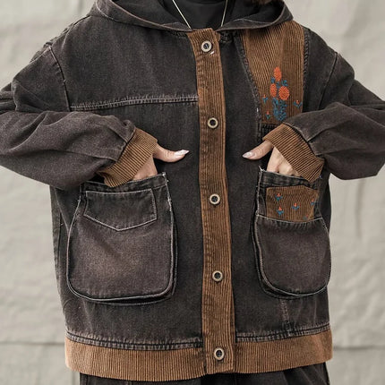 Max LuLu Brand Spring Womens Fashion Denim Corduroy Hooded Jackets 2025 Ladies Casual Vintage Embroidery Coats Classic Outerwear