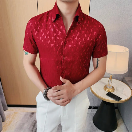 2024 Summer Fashion Printed Shirts High Quality No Ironing Slim Fit Short Sleeve Social Formal Shirt Club Outfits Tuxedo 4XL-M