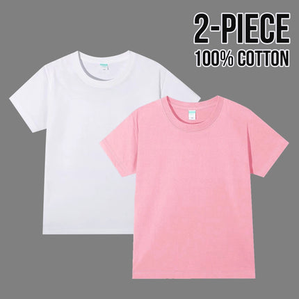 Simple Daily 2 Piece 100% Cotton T-shirt for Boys Girls Solid Color Crew Neck Short Sleeve Tops High Quality 2025 Kids Clothes