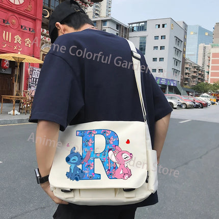 Disney Stitch Canvas Postman Bag for Men Women Anime High-capacity Shoulder Bag Students Portable Fashion Crossbody Pouch Gifts