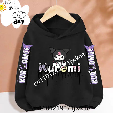 Cartoon Peripheral Pullover 3-12 Year Boys and Girls Hoodie The Spring and Autumn New Pattern Children's Kuromi Black Hoodies