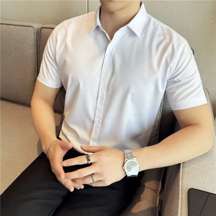 High Quality Ice Silk Elastic Jacquard Shirts 2024 Summer New Men Casual Short Sleeved Slim Fit Business Versatile Shirt 4XL-M