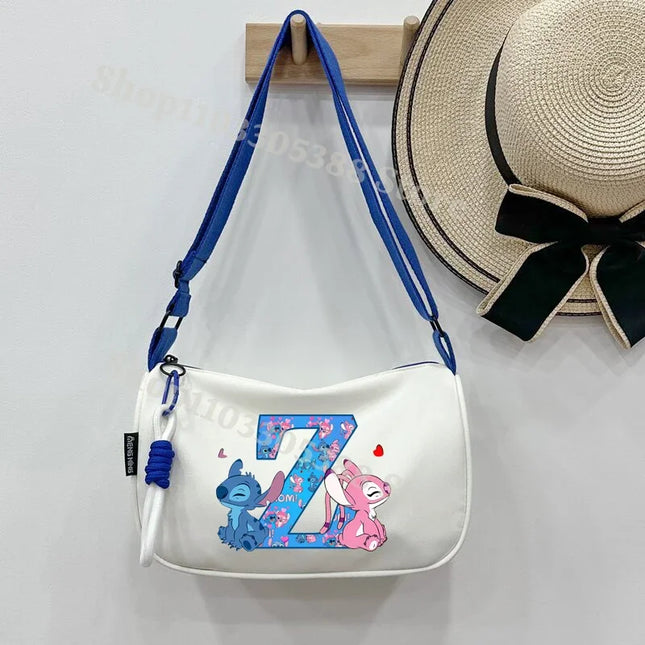 Stitch Fashion Nylon Shoulder Bag for Women Cartoon Letter A-Z Printed Crossboby Bags Girls Portable Simple Zipper Handbag Gifts
