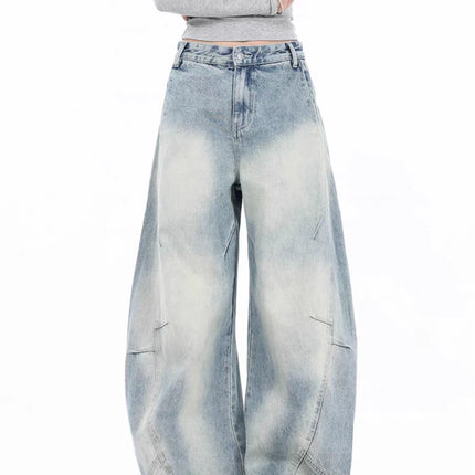 Summer Women's Light Blue Curved Wide Legs Baggy Jeans Vintage Trousers Cool Girl Bottoms Female High Waist Denim Pants