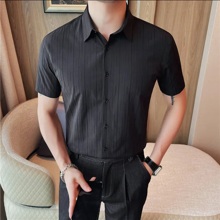 Plus Size 4XL-M Luxury Summer Fashion Striped Shirts Men's Short Sleeved Slim Fit Casual Business Shirt 2024 New Club Outfits