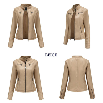2025 Women's Leather Jacket Spring Autumn Thin Motorcycle Suit European Size Leather Jacket Short Fashion Women's Jacket