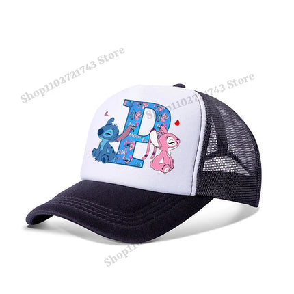 Disney Stitch Parent-child Baseball Cap Cartoon Letter A-Z Printed Peaked Cap Men Women Kids Summer Fashion Sunscreen Cute Caps