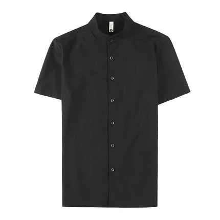 Men's Summer Fashion Stand Collar Business Casual Short Sleeve Shirt Luxury Slim Fit Solid Dress Shirt Brand Men Clothes 5XL-M