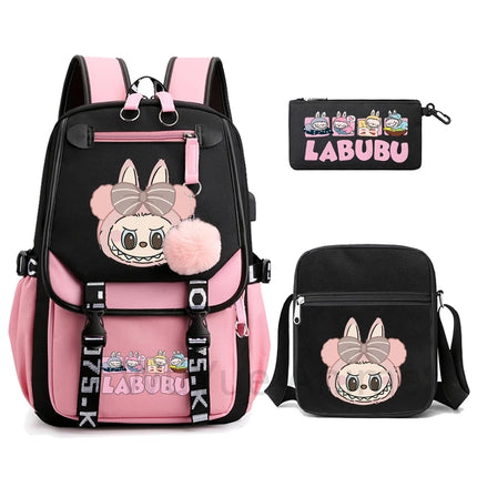 3Pcs/set Cartoon Printed Backpack with Shoulder Bag Pencil Case Bookbag Teenager Kid Student Boy Girl Schoolbag Colorful Bagpack