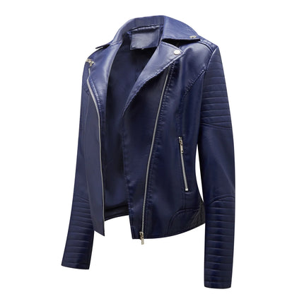 Spring and Autumn short women's leather jacket, Slim lapel biker suit, oblique zipper jacket women's coat