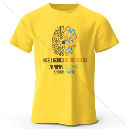 Funny Brain Power Printed 100% Cotton T-Shirt, Soft & Breathable Round Neck Short Sleeve Tee, Unisex Quirky Style