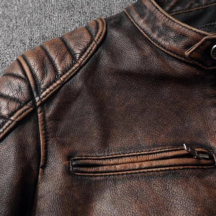 Vintage Black Brown Real Cowhide Genuine Leather Jacket Real Fur Men's Leather Jacket Bomber Men Leather Jacket Motorcycle Coat