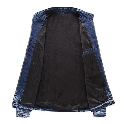 New Motorcycle Denim Jacket Men Retro Zippers Stand Collar Denim Coats Mens Cotton Slim Fit Denim Jacket Moto Biker Outerwear