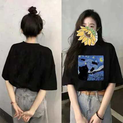 The Starry Cat Night Women T Shirts Fashion Breathable Cool Short Sleeve Street Hip Hop Tops Casual All-math Female Tee Clothing