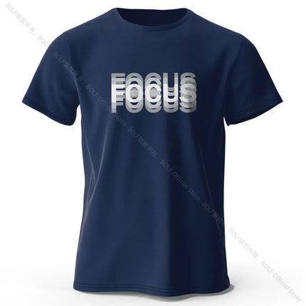 Focus Letter Minimalist Style 100% Cotton T-Shirt, Lightweight Round Neck Short Sleeve Tee, Perfect for Men & Women