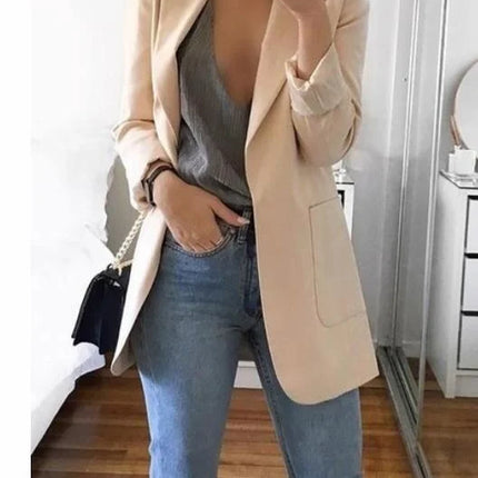 Women Lapel Slim Cardigan Suit Coat Fashion Casual Suit Polo Neck Slim Fit Blazer Long Sleeve Jacket Coat