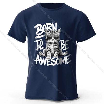 Mens Cool Cat T-Shirt 100% Cotton Oversized Handsome Feline Graphic Tee for Men and Women Streetwear Style