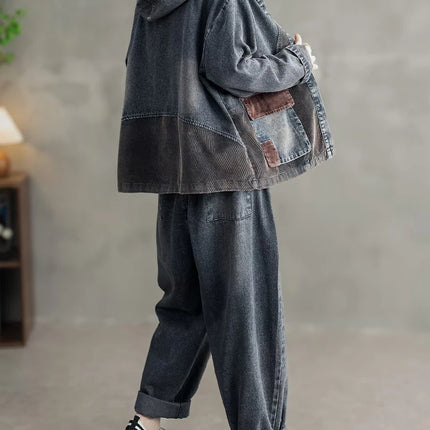 Max LuLu 2025 Spring Clothes Womens Fashion Denim Hooded Jackets Loose Vintage Coats Ladies Casual Classic Patchwork Outerwear