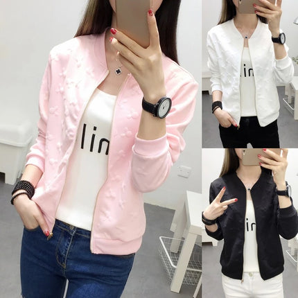2025 Fashion Spring Summer Bomber Jacket Women Office Casual White Ladies Cardigan Jackets Solid Female Short Baseball Jacket