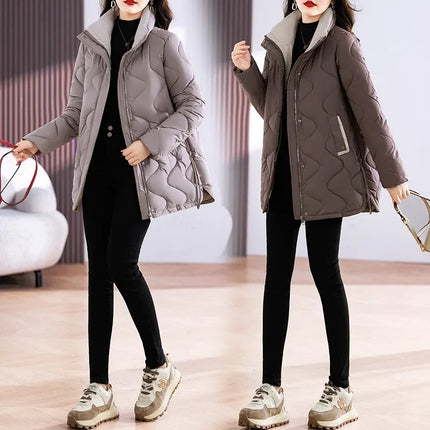 Winter Coat Women Fashion Down Cotton Hooded Jacket Casual Loose stand collar Solid Warm Thick Outwear Parka