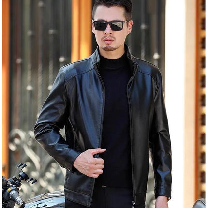 Men's Leather Jacket Spring Autumn Casual Standing Collar Highend Stylish Coats Young Trendy Slim Motorcycle Punk Gothic Jacket