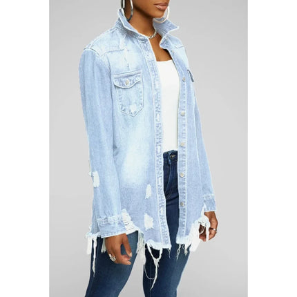 Women Jeans Jackets Spring Summer Ripped Denim Vintage Casual Denim Jacket Long Sleeve Female Chic Coat Streetwear 2024
