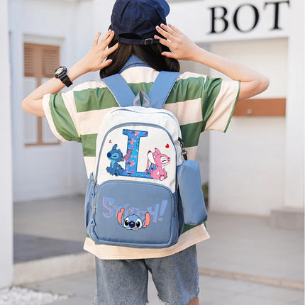 Disney Stitch Large Capacity Backpack with Pencil Bag Cartoon Letter A-Z Printed Fashion Schoolbag Book Stationery Storage Bags