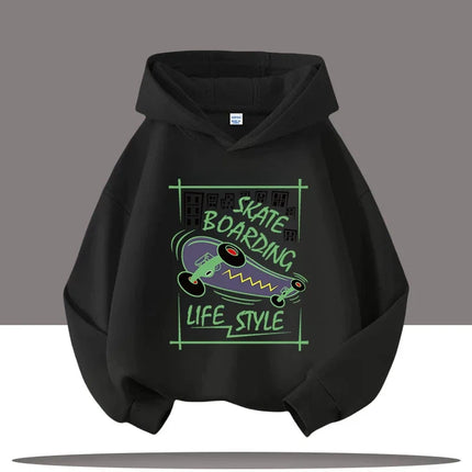 Autumn Winter Skateboard Cool Print 7-13Y Children's Hoodie Warm Girl Casual Top Kid Casual Clothes Boy Sportswear Sweatshirt