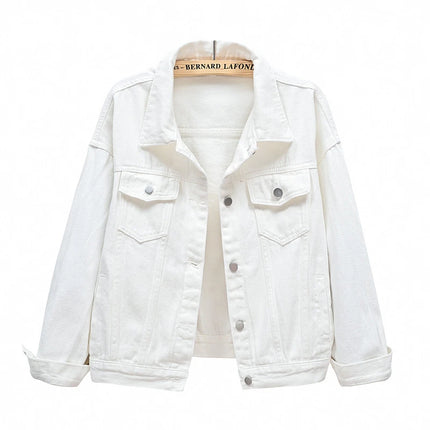 Pure Color Women's Denim Jacket Single-breasted Lapel Coat Fashion Casual Tops Green Black Red Blue Outerwear Female Overcoat
