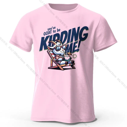 100% Cotton Hand-drawn Cartoon Goat T-shirt - Playful Animal Design Soft & Comfortable Casual Wear