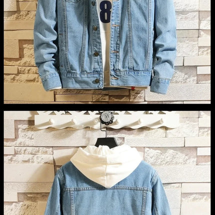 Blue Men's Denim Jacket, Single-breasted Lapel Coat, Fashionable Casual Tops, Black and Light Blue Can Be Selected,M-5XL