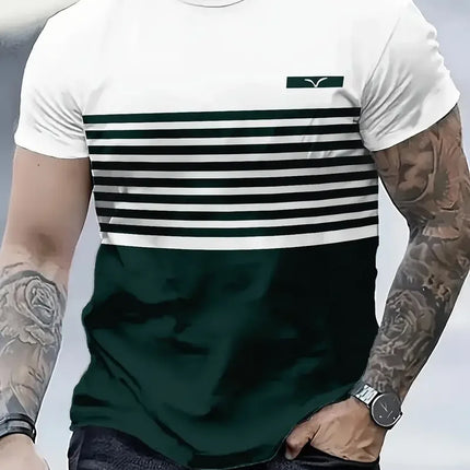 Summer Classic Men's T-shirt Outdoor Round Neck Short Sleeve Top Stripe Print Street Loose T-Shirt Male Oversized Clothing