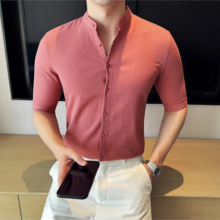 2024 Summer New Chinese Style Linen Shirts Men's Half sleeve Stand-Up Collar Linen Cotton Business Casual Slim Versatile Shirts