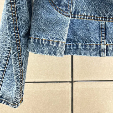 Spring New Round Collar Zipper Double Pocket Denim Coat for Women's Fashion Back Waist Make Old Washed Water Blue Coat