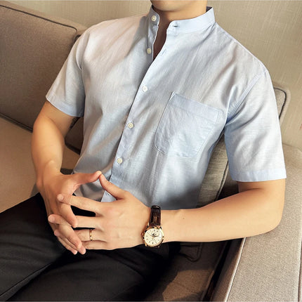 Summer New Chinese Style Linen Cotton Shirts Men's Standing Collar Short Sleeved Thin Breathable Shirt Tops Streetwear 4XL-M
