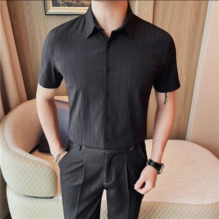 Plus Size 4XL-M Luxury Summer Fashion Striped Shirts Men's Short Sleeved Slim Fit Casual Business Shirt 2024 New Club Outfits