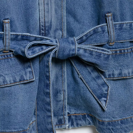 Summer Women's Belt Denim Jacket 2025 New Fashion Casual Loose Long Sleeve Jacket Elegant Women's Outerwear