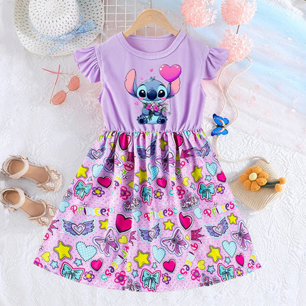 Disney Lilo & Stitch Fashion Dress for Girls Anime Cartoon Cute Skirt Children Summer Sweet Cute Dresses Kids Birthday Gifts